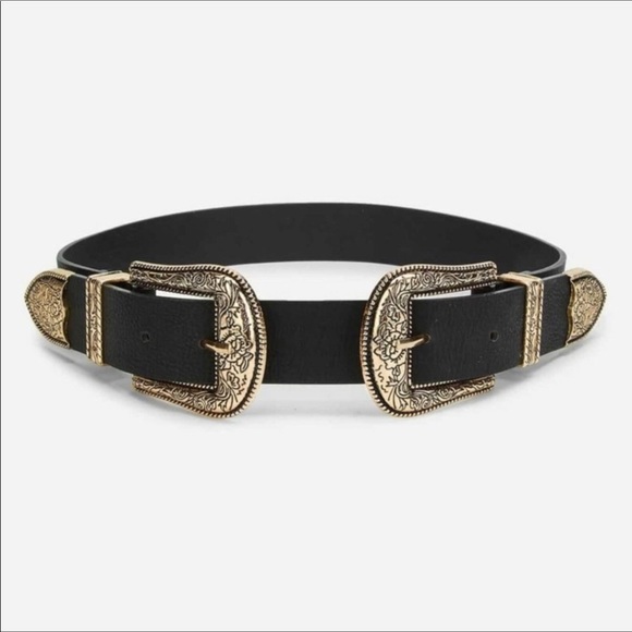 Accessories - Double buckle belt western boho black gold